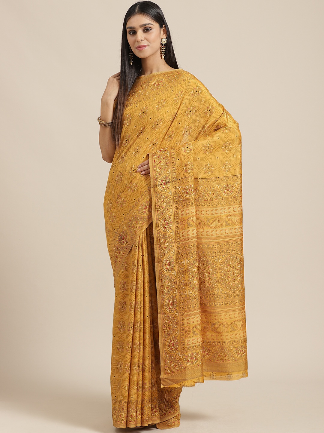 

Saree mall Mustard Yellow & Black Printed Saree