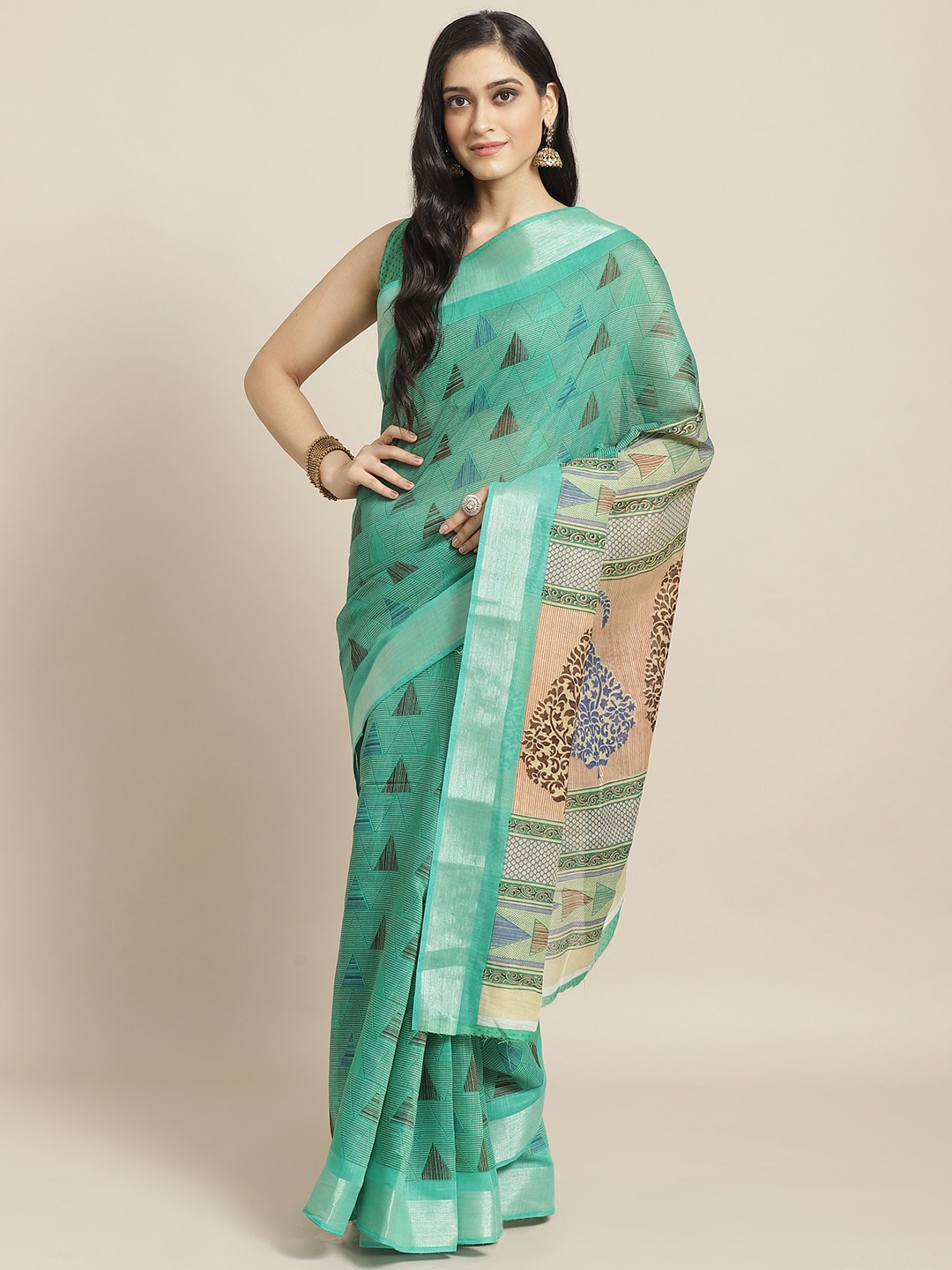 

Saree mall Green & Black Printed Saree