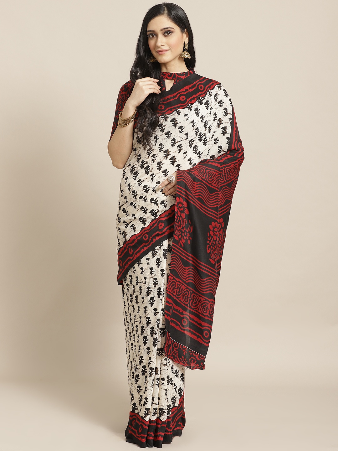 

Saree mall Beige & Black Printed Saree