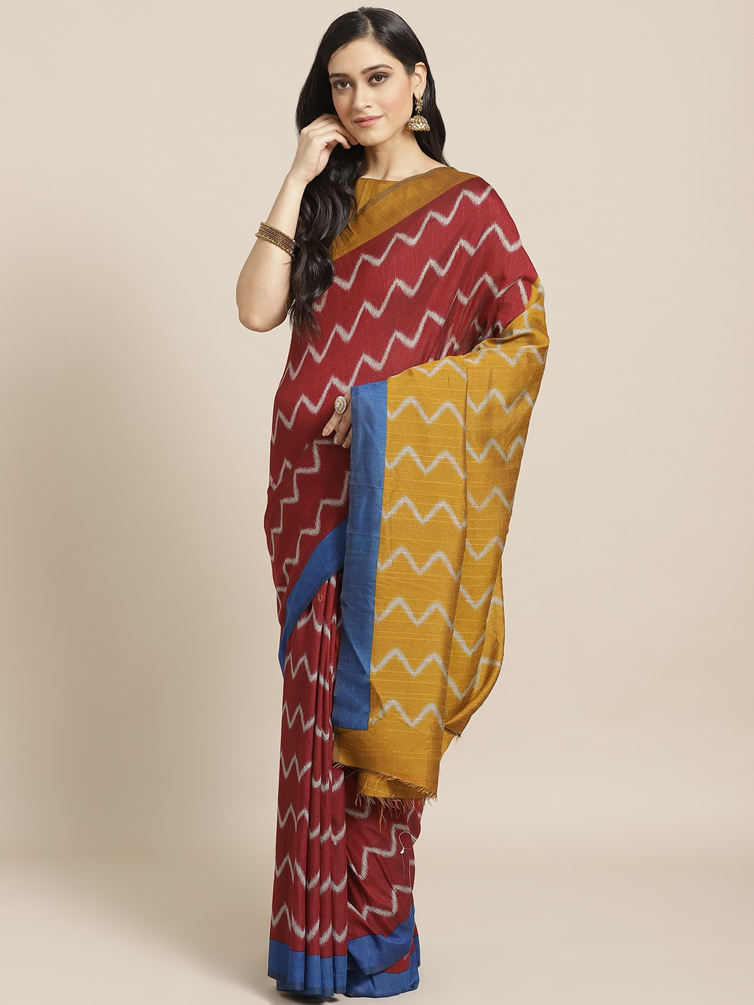 

Saree mall Maroon & Grey Chevron Print Saree