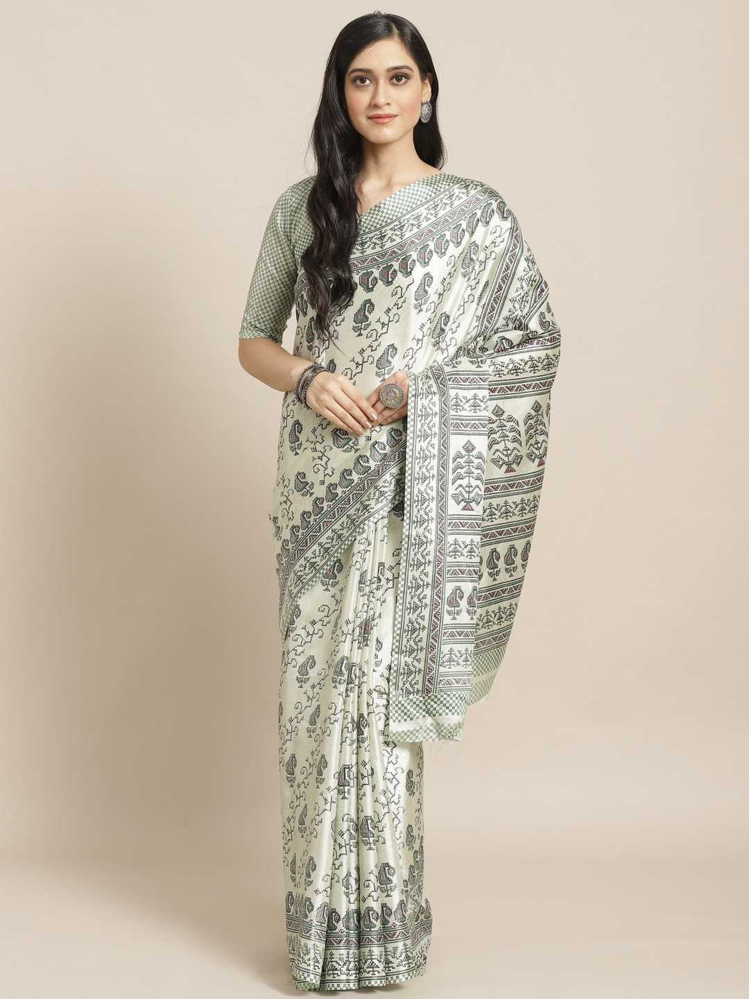 

Saree mall Green & Black Printed Saree