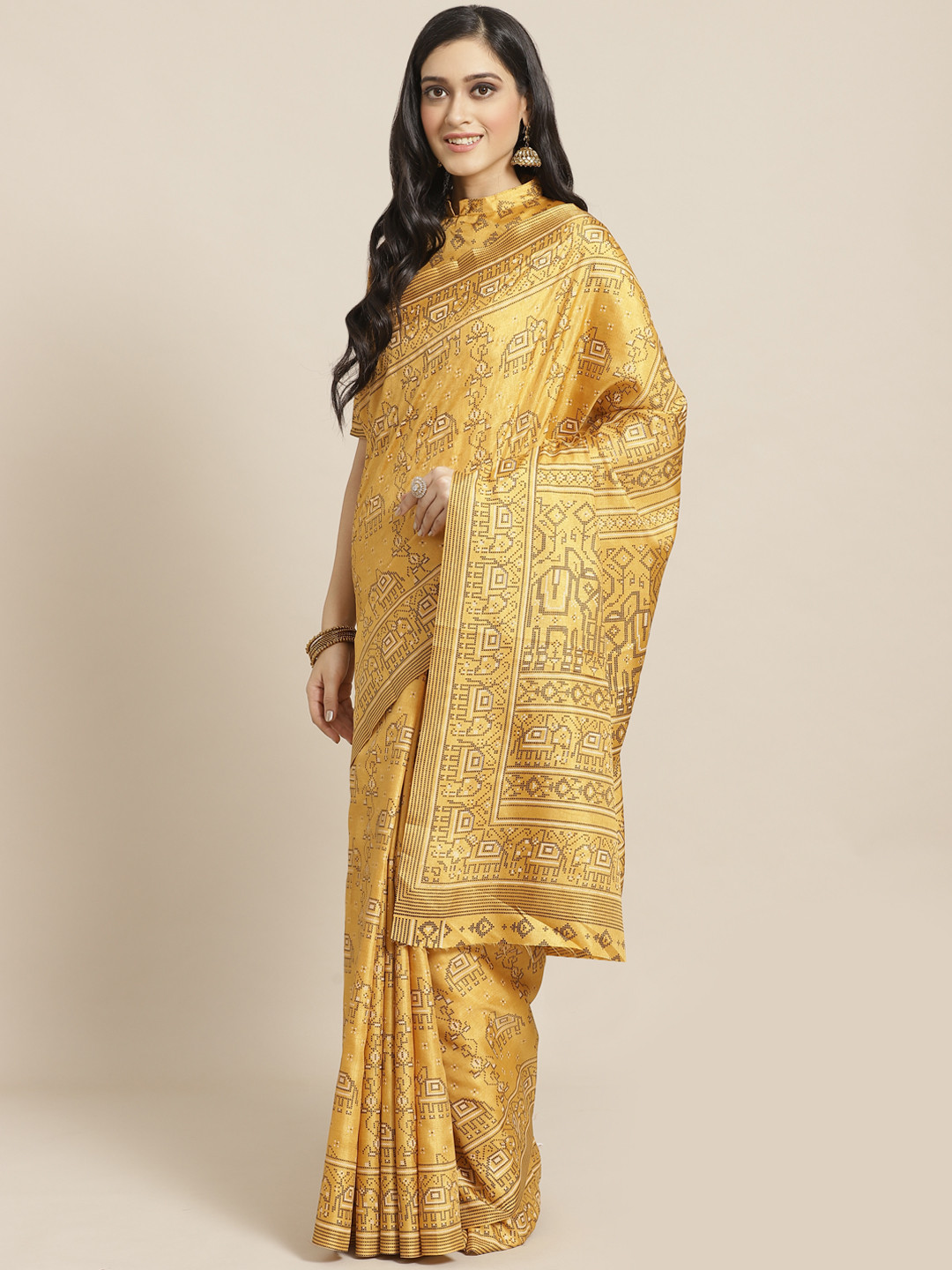

Saree mall Mustard Yellow Ethnic Print Saree