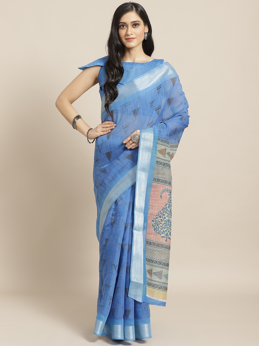 

Saree mall Blue & Brown Printed Saree