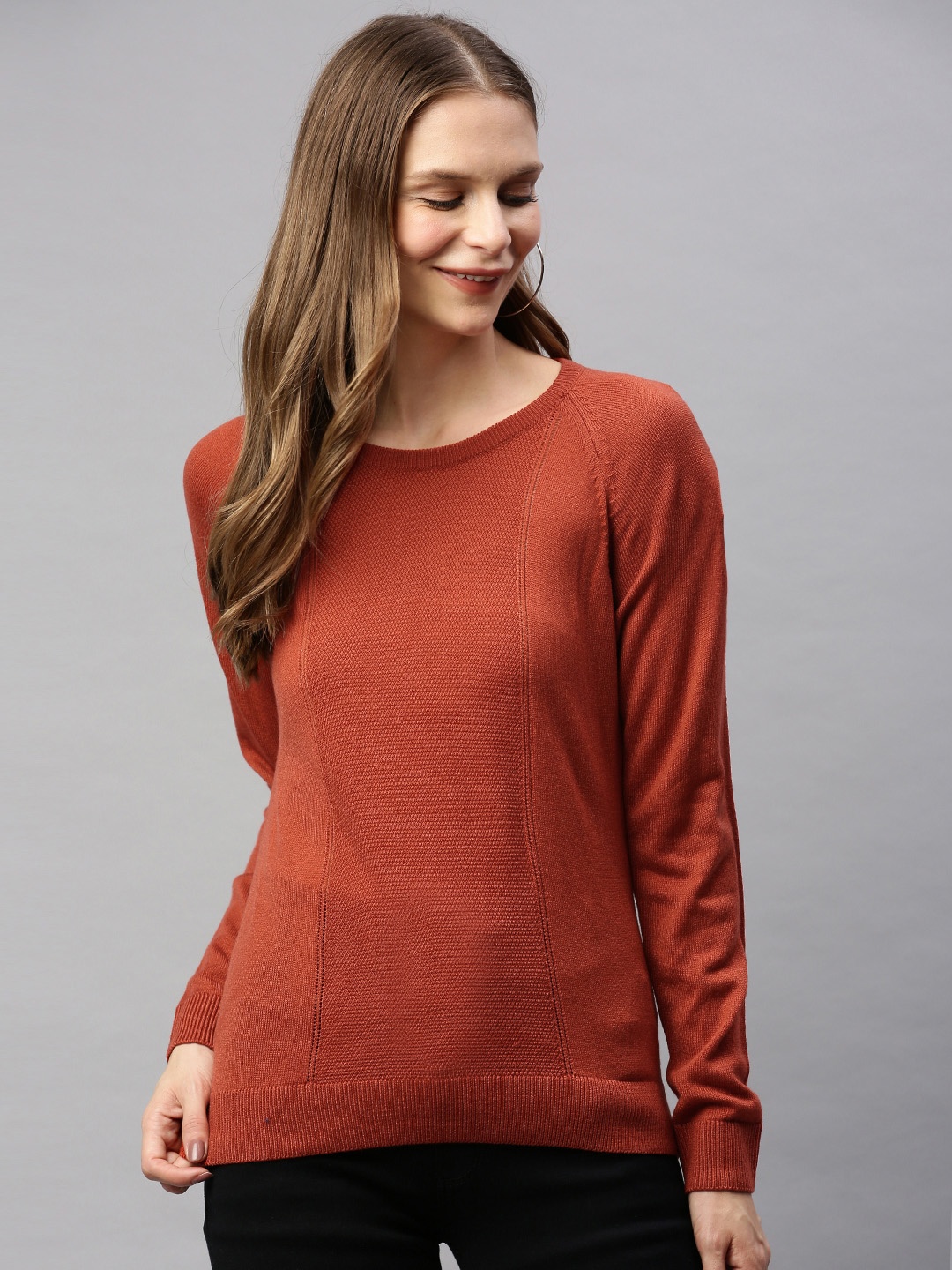 

HERE&NOW Women Rust Brown Solid Pullover Sweater