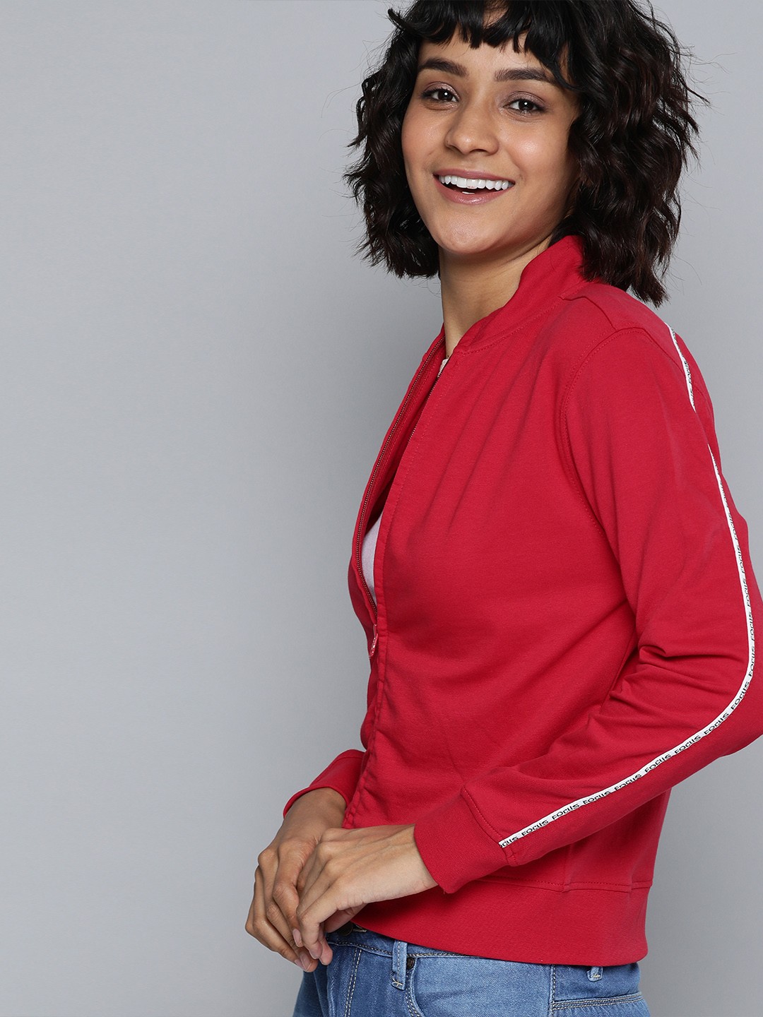 

HERE&NOW Women Red Solid Sweatshirt with Side Panel