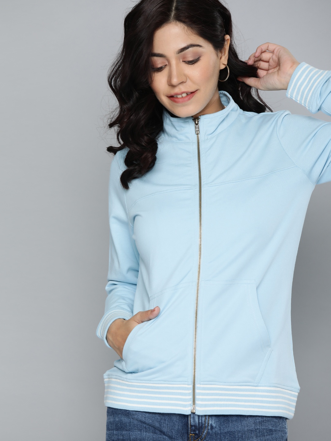 

HERE&NOW Women Blue Solid Sweatshirt