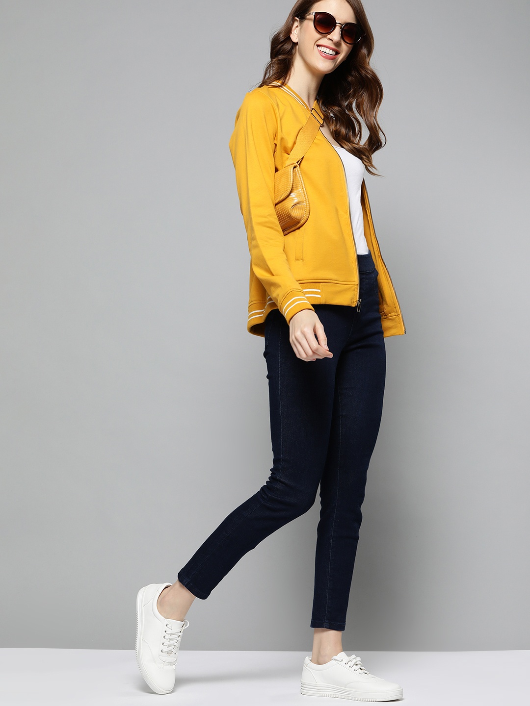 

HERE&NOW Women Mustard Yellow Pure Cotton Solid Sweatshirt