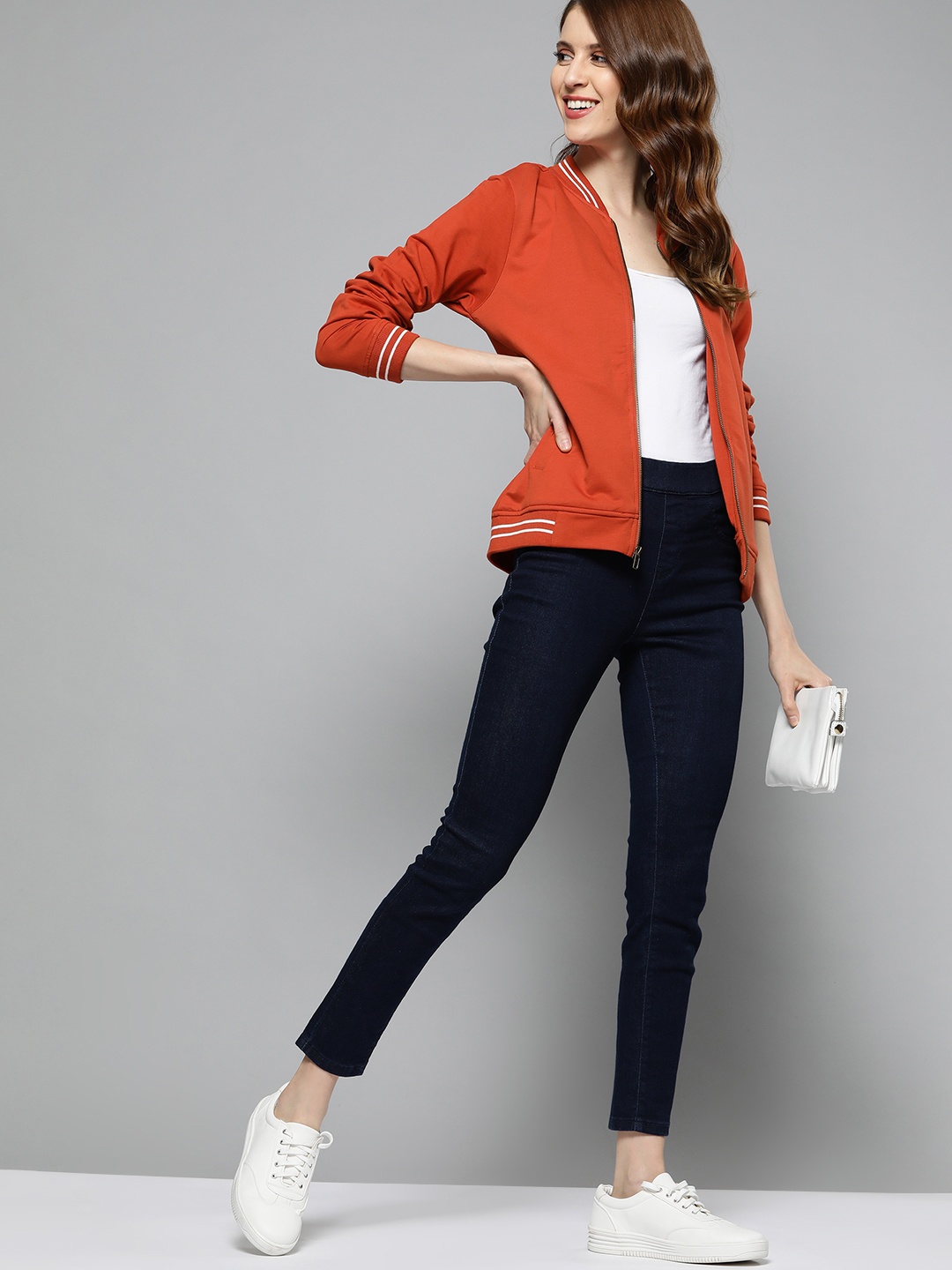 

HERE&NOW Women Rust Orange Pure Cotton Solid Sweatshirt