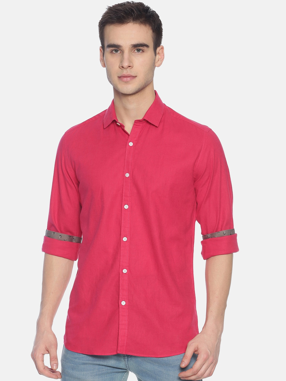 

CAVALLO by Linen Club Men Cotton Linen Pink Regular Fit Solid Anti-Viral Treated Sustainable Casual Shirt