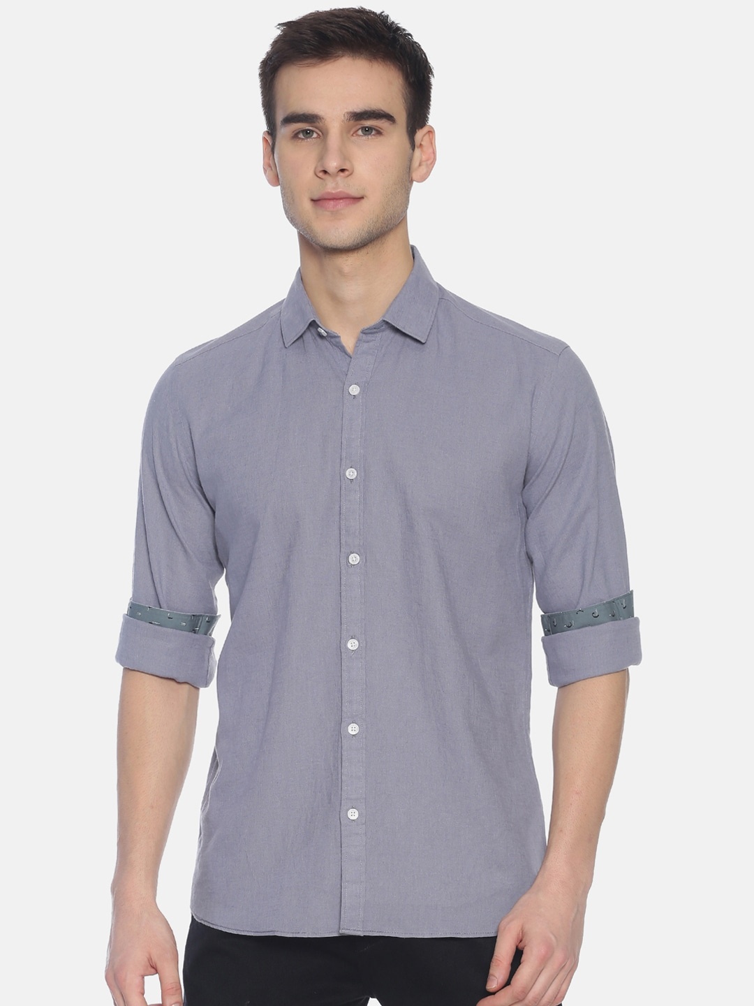 

CAVALLO by Linen Club Men Cotton Linen Grey Regular Fit Solid Sustainable Casual Shirt