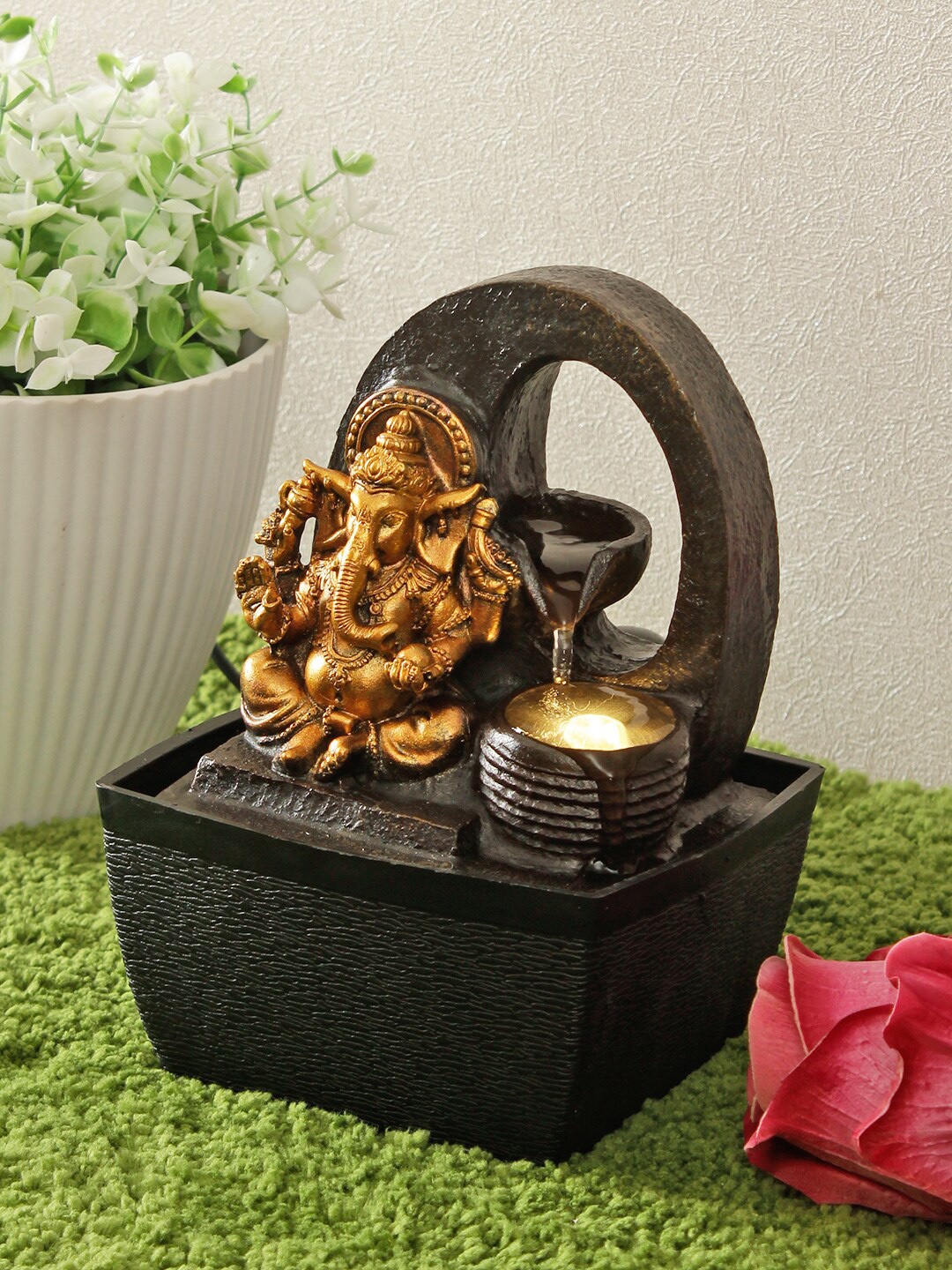 

HomeTown Brown & Gold-Toned Power Operated Impression Polyresin Ganesha Fountain