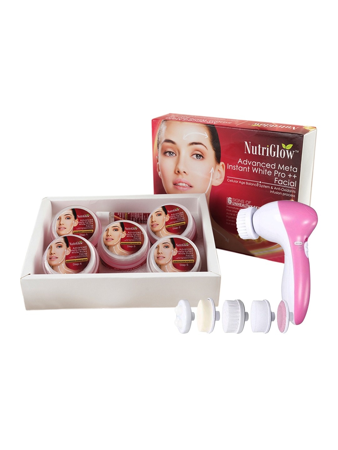 

NutriGlow Meta Facial Kit(260gm) with 5 in 1 Portable Face Massager(123gm), Multi