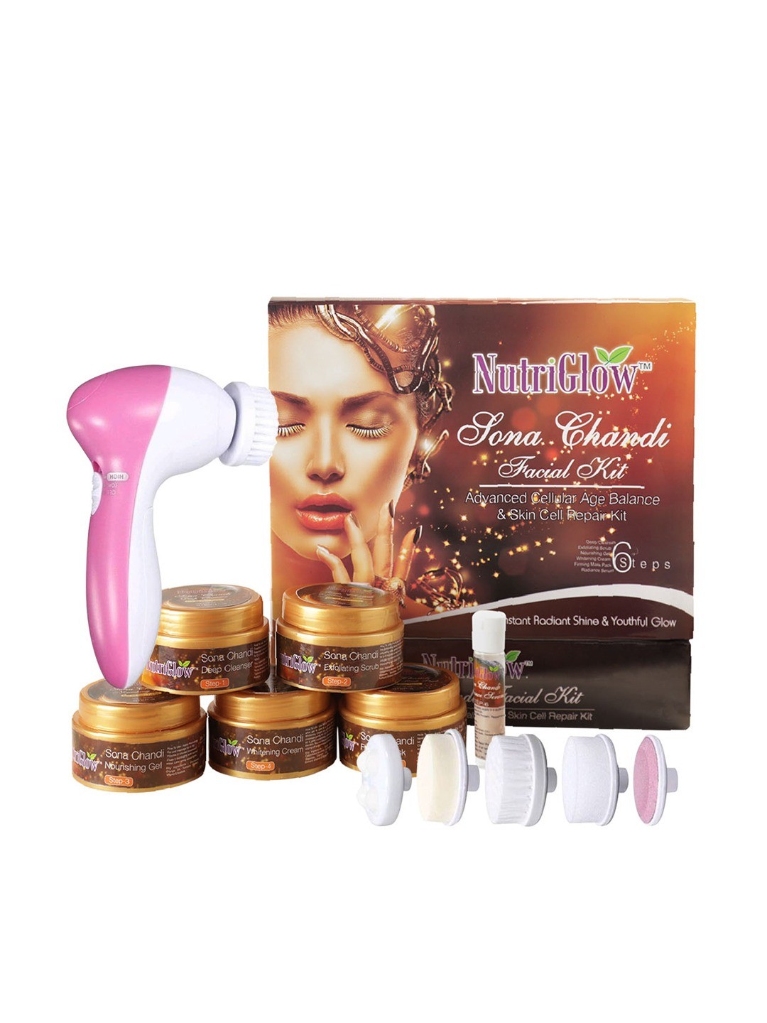 

NutriGlow Sona Chandi Facial Kit(260gm) with 5 in 1 Portable Face Massager(123gm), Multi