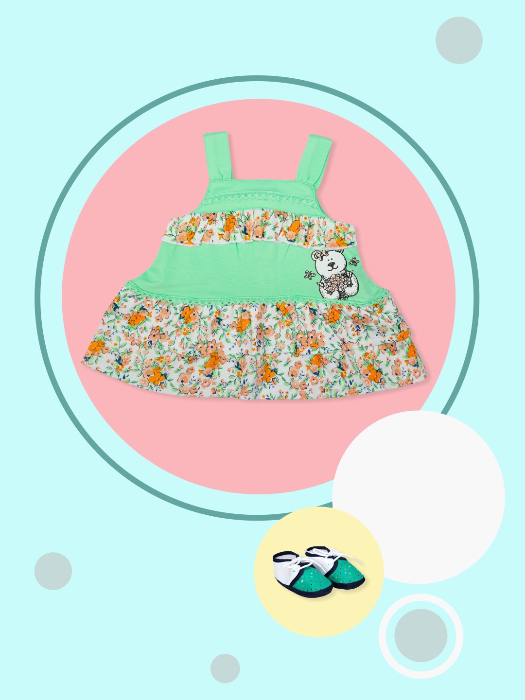 

MeeMee Girls Green Printed Fit and Flare Dress