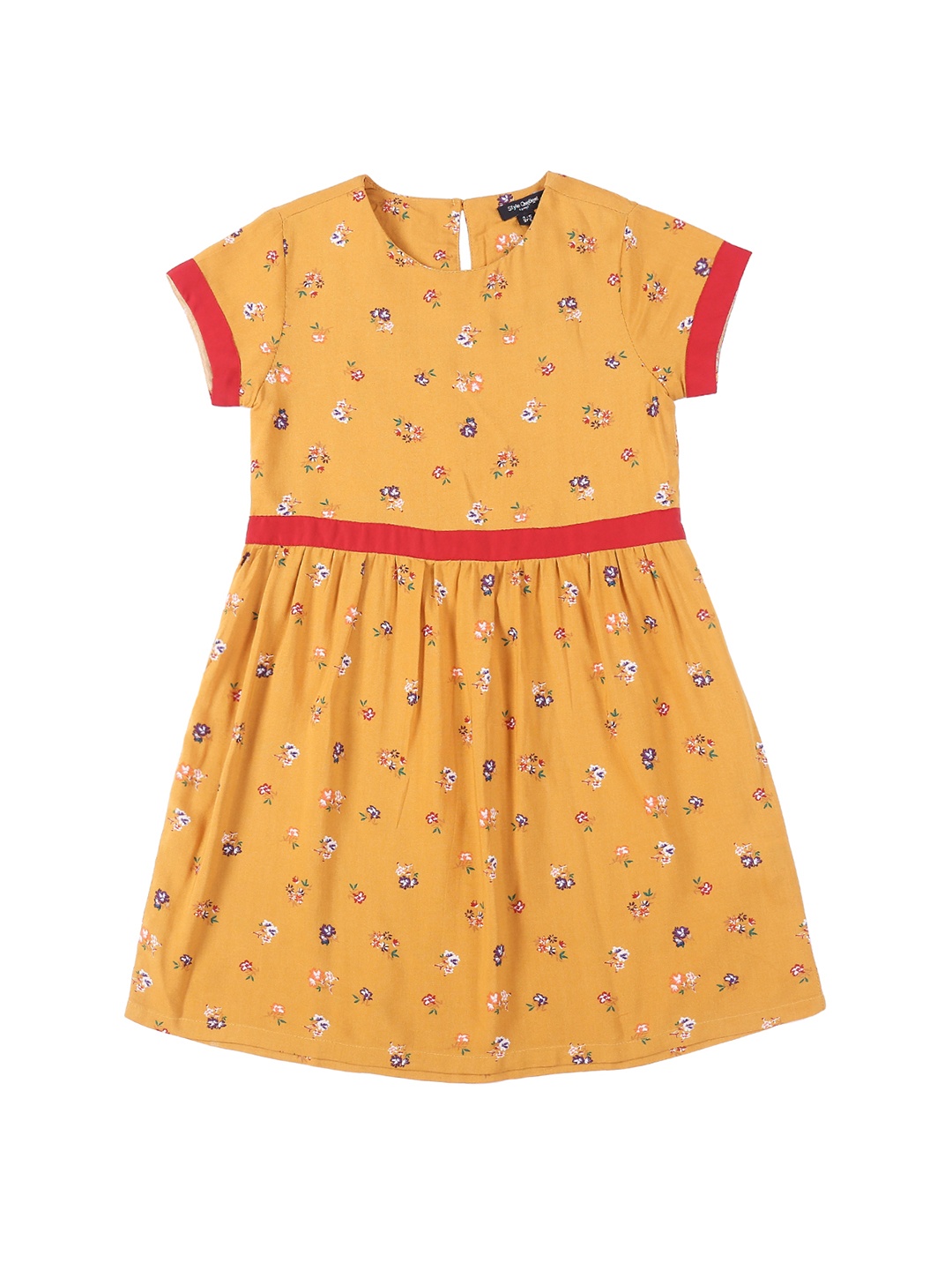 

Style Quotient Girls Mustard Yellow Printed Fit and Flare Dress