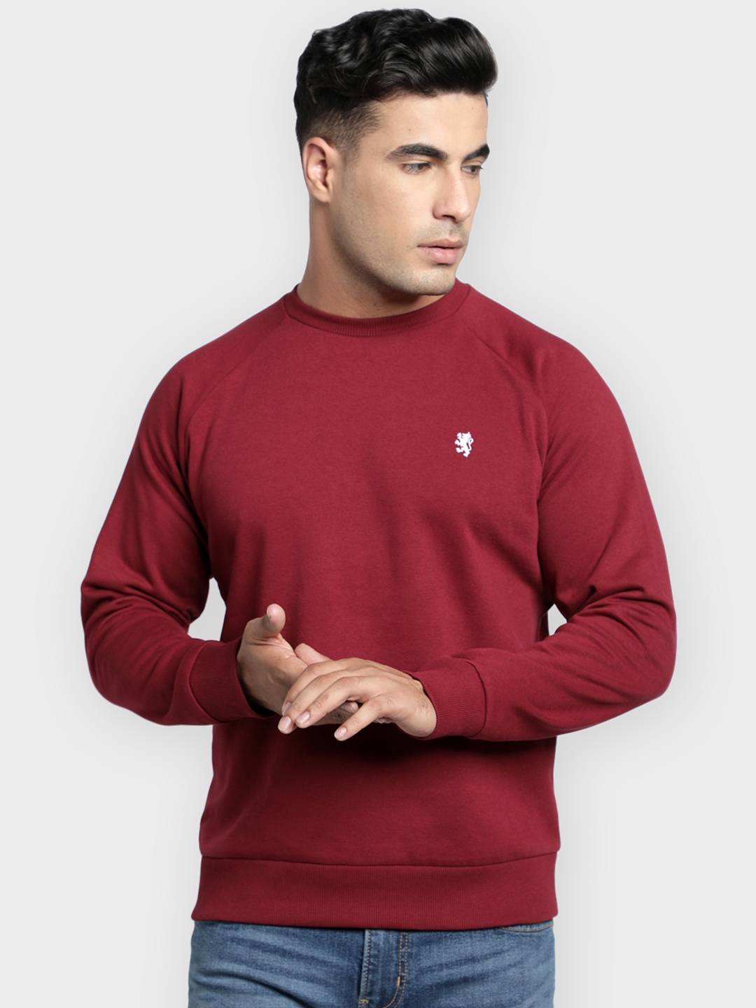Red Tape Men Maroon Solid Sweatshirt