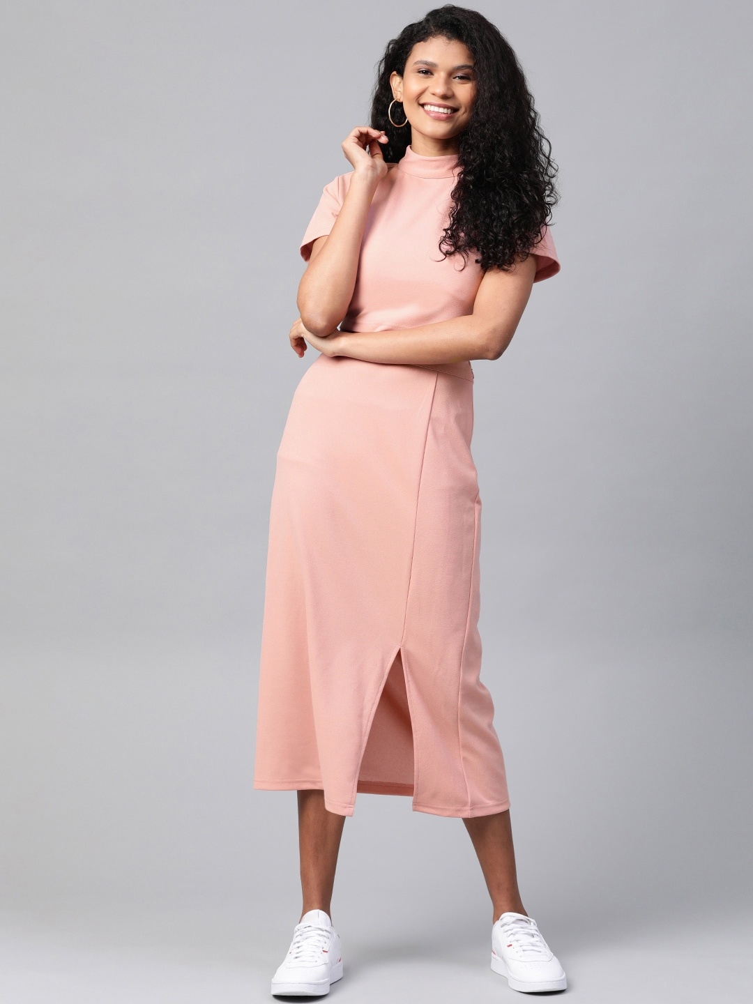 

Mast & Harbour Women Dusty Pink Solid Crop Top With Skirt