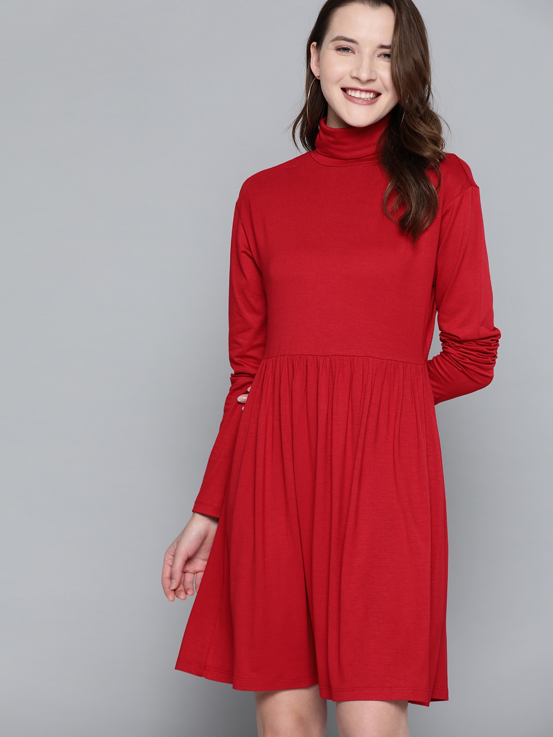

Mast & Harbour Women Red Solid A-Line Dress