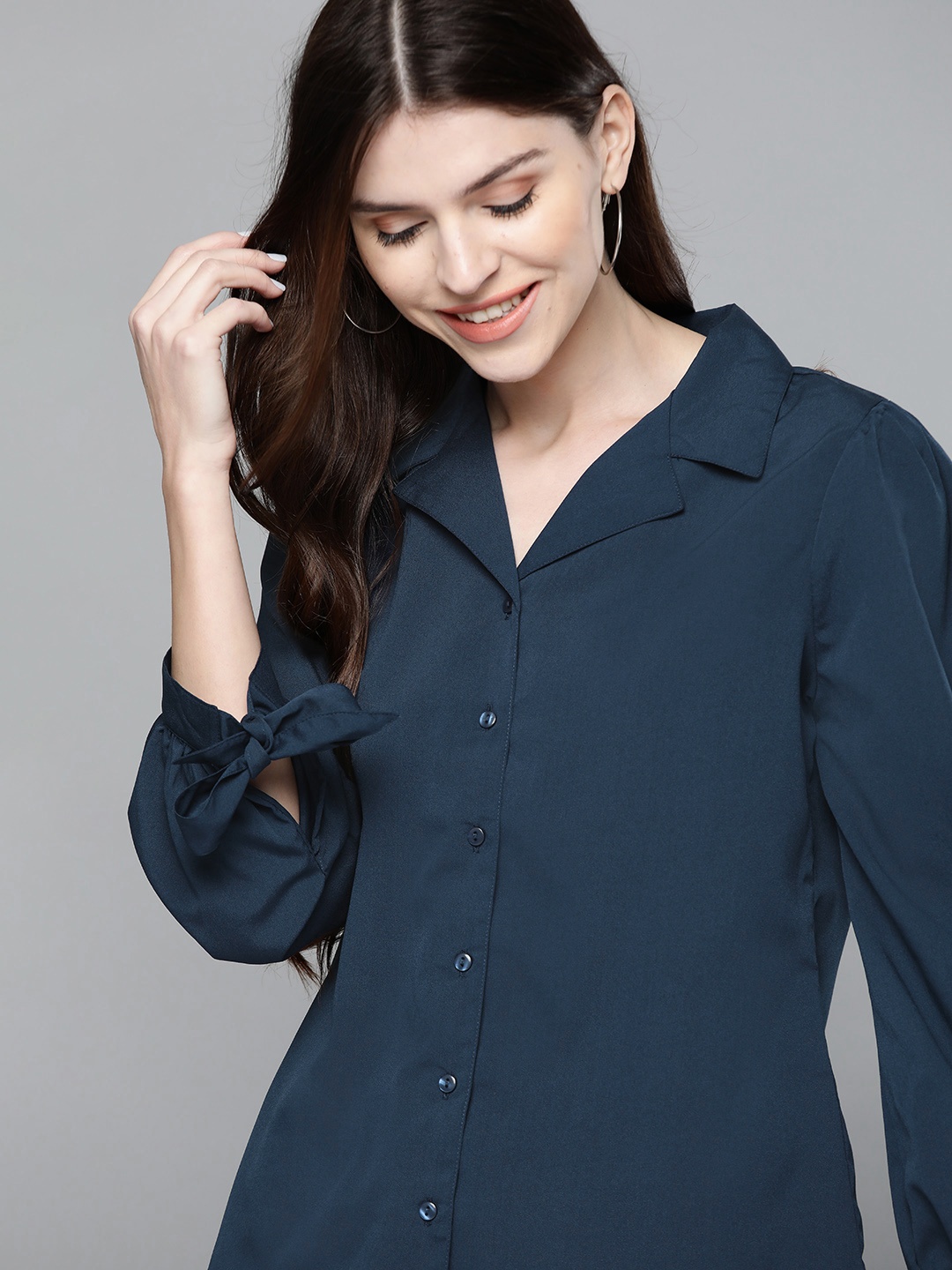 

Mast & Harbour Women Navy Blue Regular Fit Solid Casual Shirt
