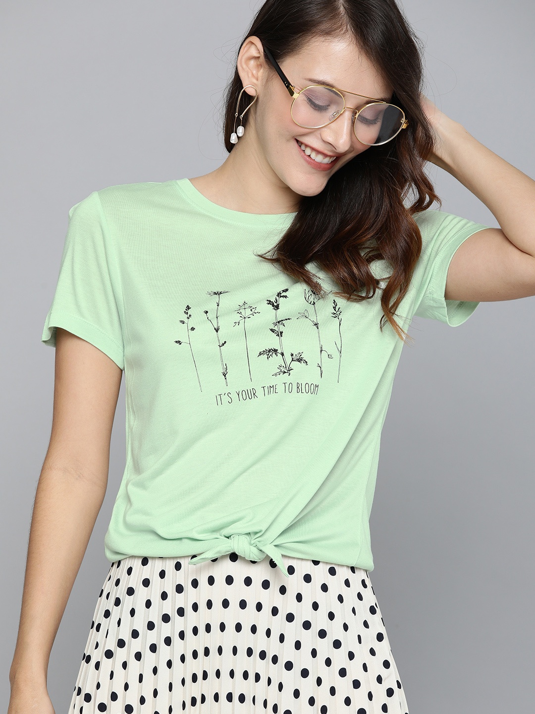 

Mast & Harbour Women Green Printed Round Neck T-shirt