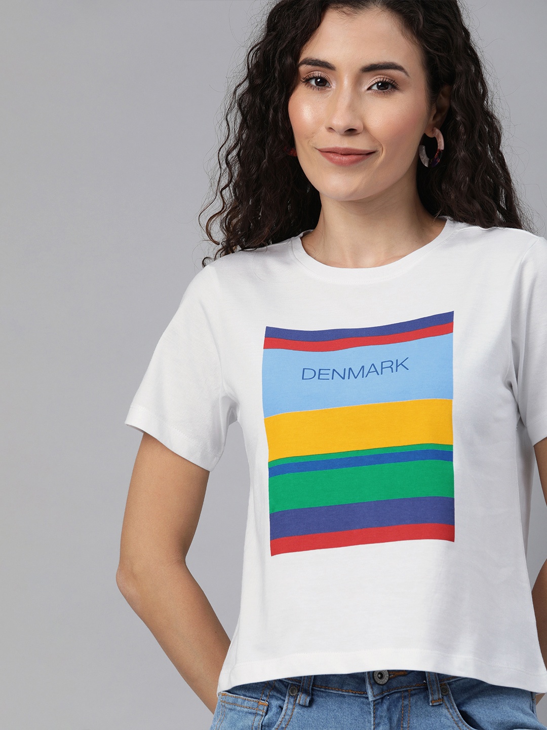 

Mast & Harbour Women White & Yellow Striped Round Neck T-shirt