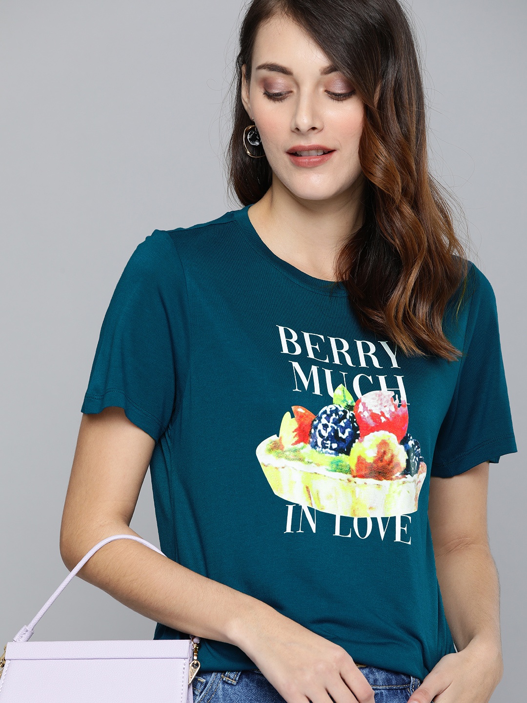 

Mast & Harbour Women Teal Blue Printed Round Neck T-shirt