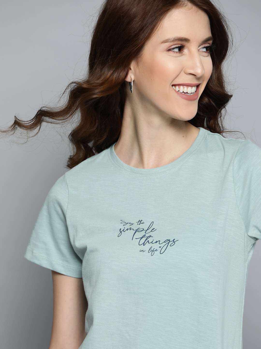 

Mast & Harbour Women Sea Green Solid Round Neck T-shirt