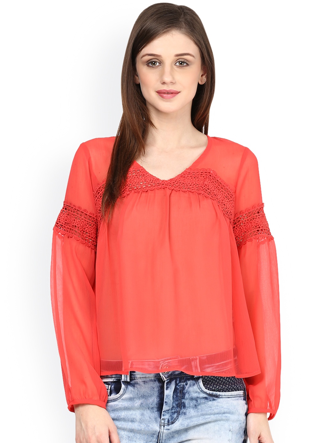 

Harpa Coral Pink Sheer Top