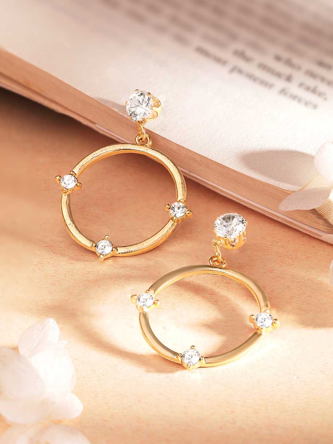

TOKYO TALKIES Gold-Plated Handcrafted CZ Stone Drop Earrings