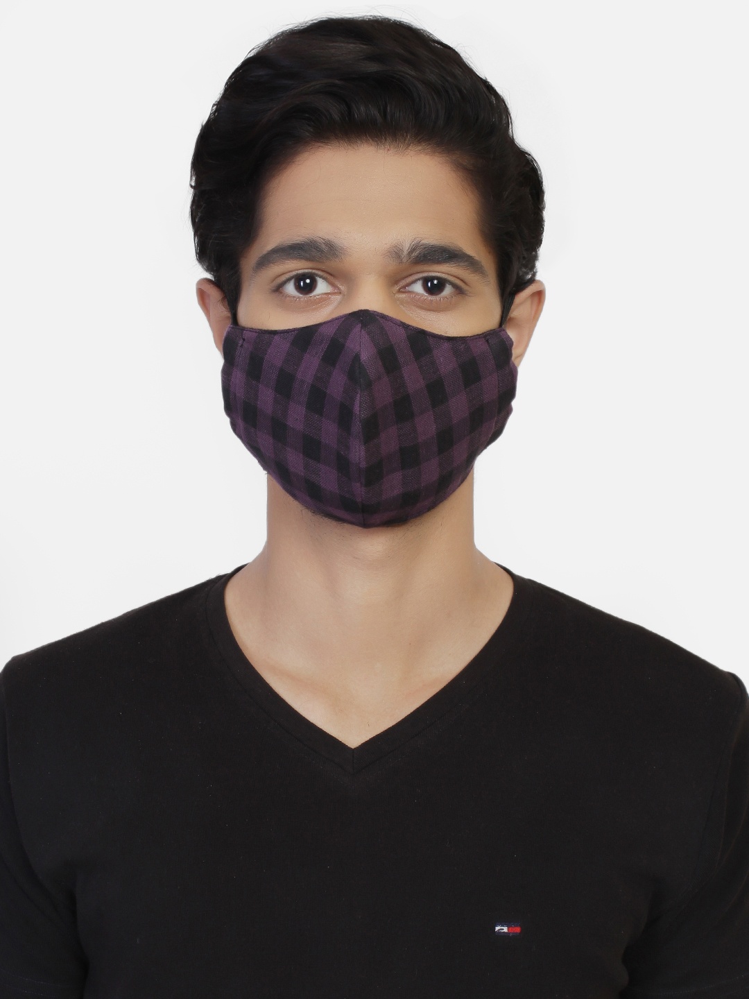 

Anekaant Men Purple & Black Checked 3-Ply Reusable Cloth Mask