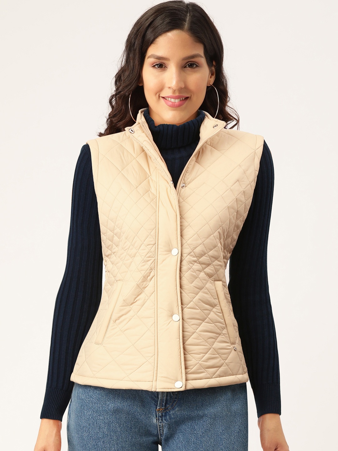 

Monte Carlo Women Beige Solid Quilted Jacket
