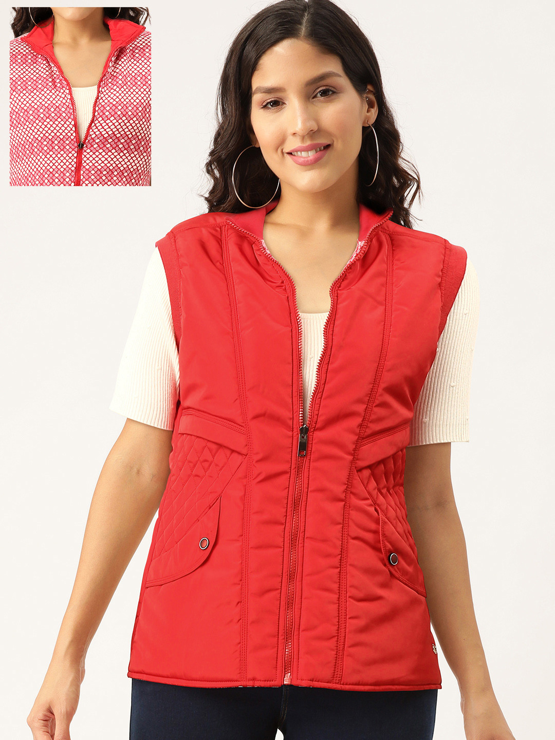 

Monte Carlo Women Red & White Solid Reversible Padded Jacket