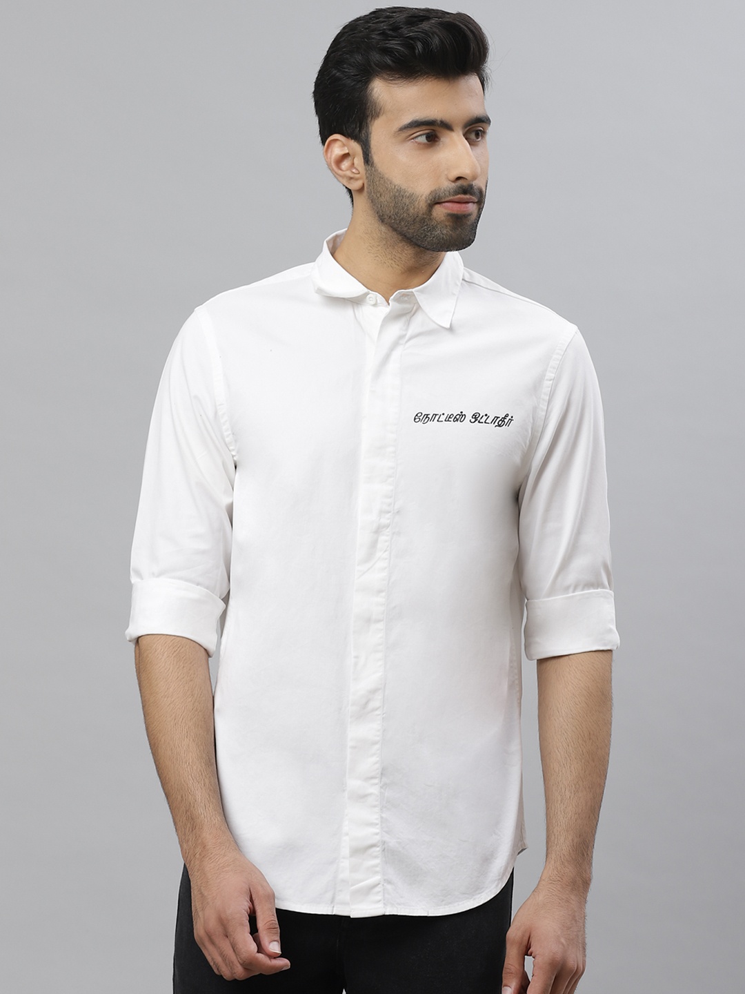 Bhaane Men White Regular Fit Solid Casual Shirt