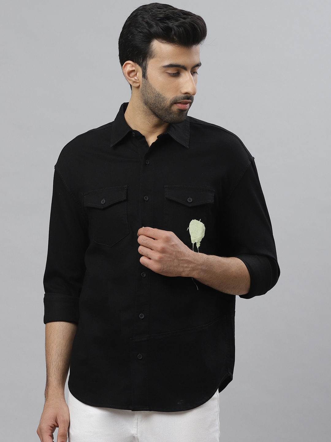 

Bhaane Men Black Boxy Solid Casual Shirt