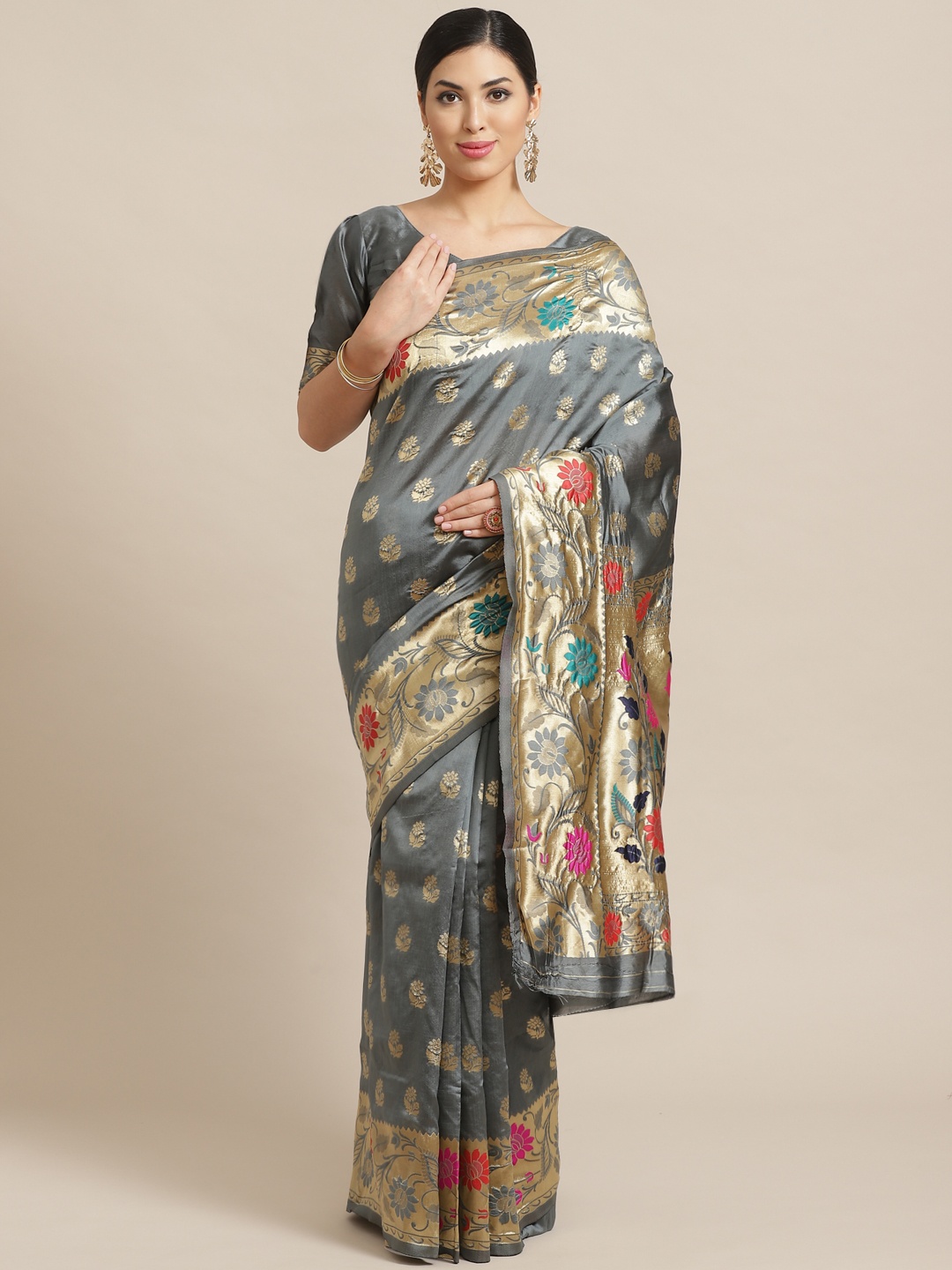 

Saree mall Grey & Golden Woven Design Banarasi Saree
