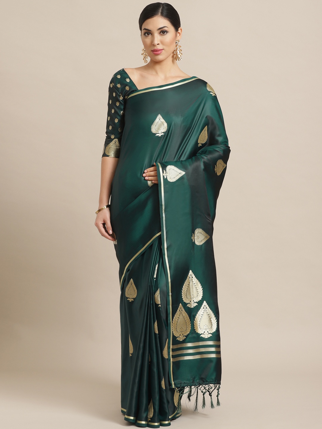 

Saree mall Green & Golden Woven Design Banarasi Saree