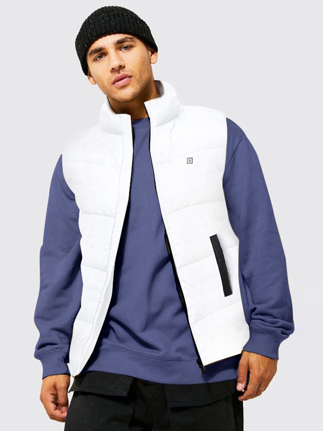 

Urbano Fashion Men Sleeveless Zippered Puffer Jacket, White