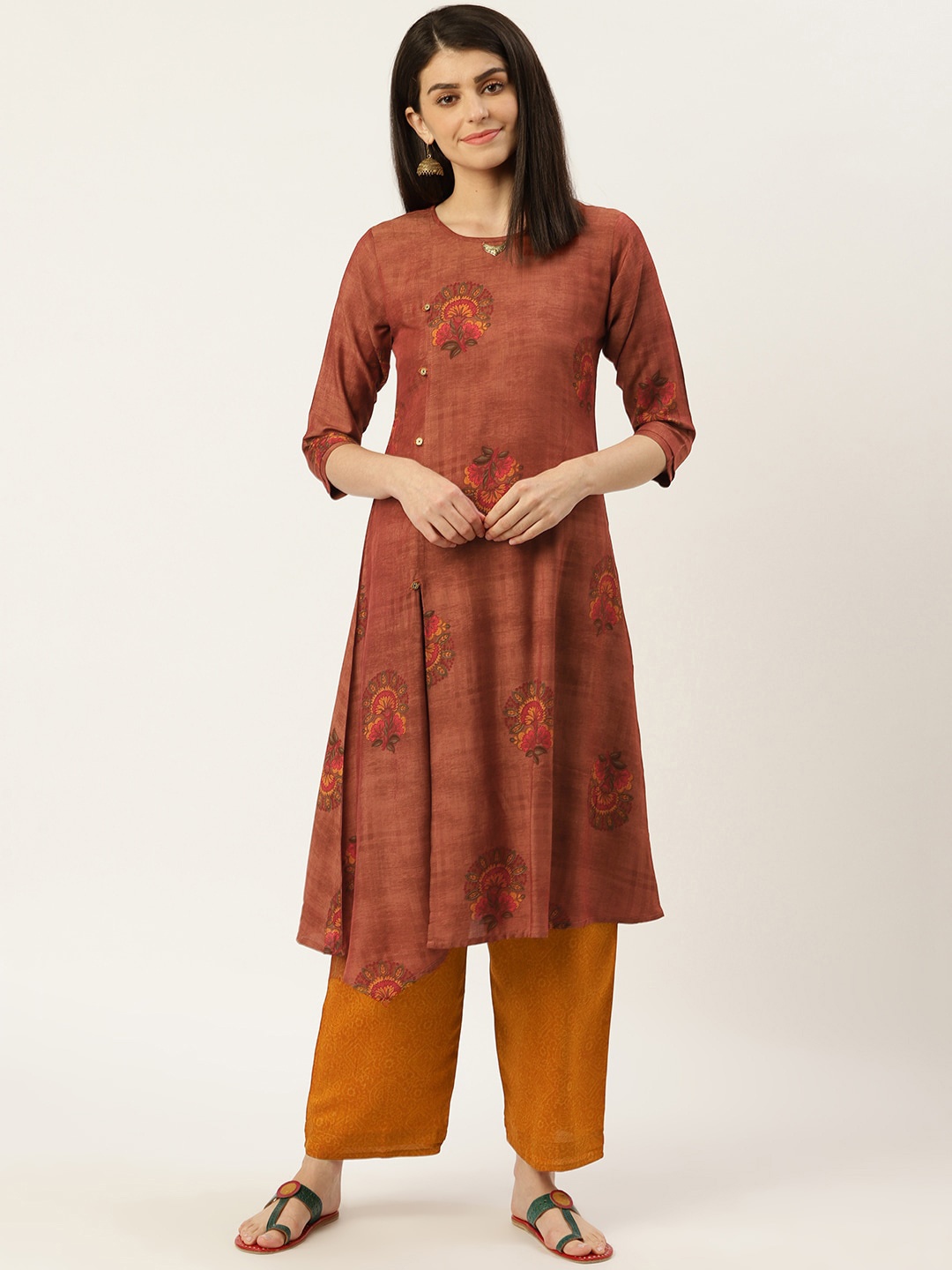 

shiloh Women Rust Brown & Rust Orange Printed Kurta with Palazzos