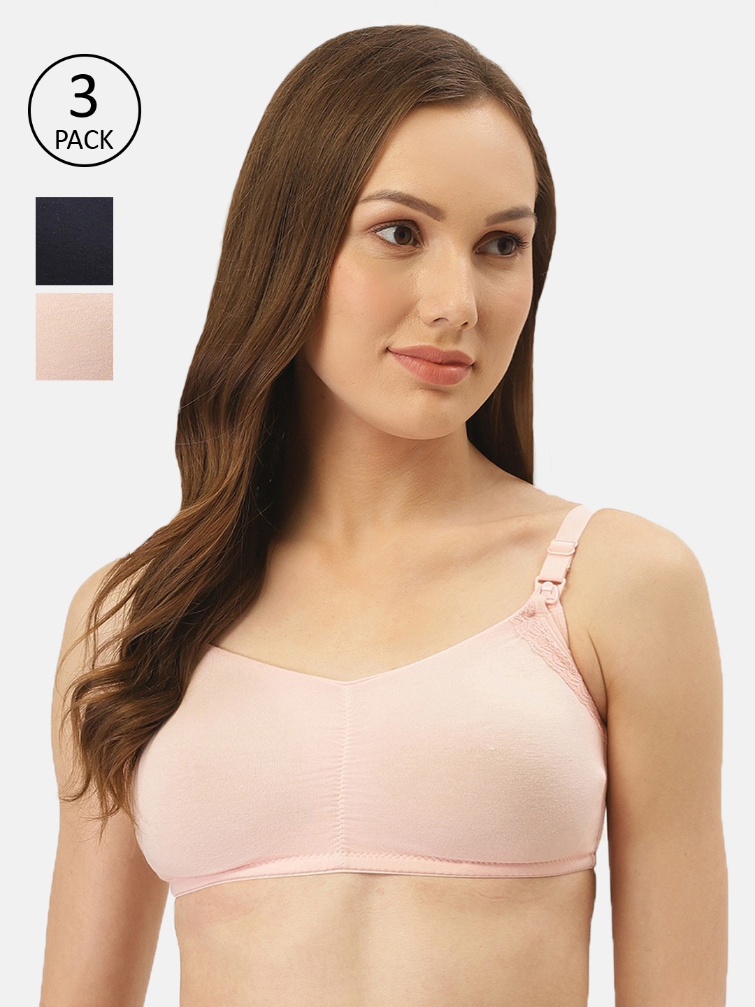

Inner Sense Pack of 3 Solid Non-Wired Maternity Bras IMBC001A_1A_1B, Pink