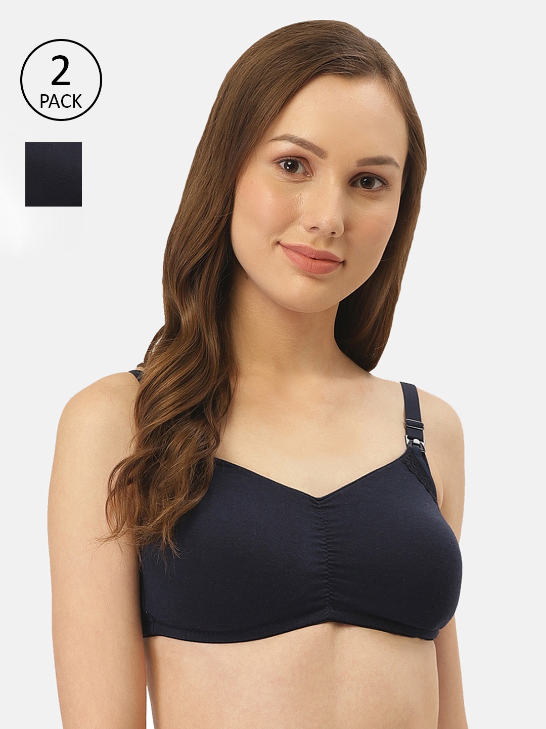 

Inner Sense Pack Of 2 Navy Blue Solid Non-Wired Maternity Bra IMBC001B_1B