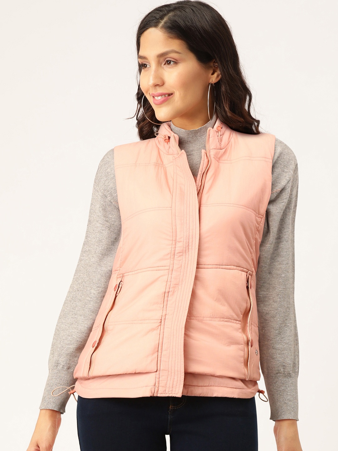 

Monte Carlo Women Peach-Coloured Solid Padded Jacket