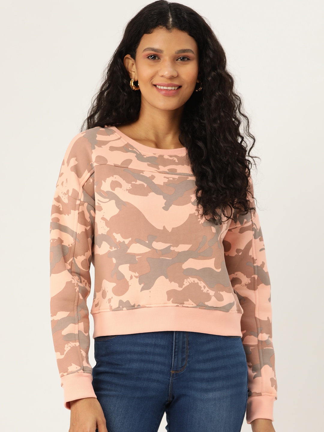 

Monte Carlo Women Peach-Coloured & Mauve Camouflage Print Sweatshirt