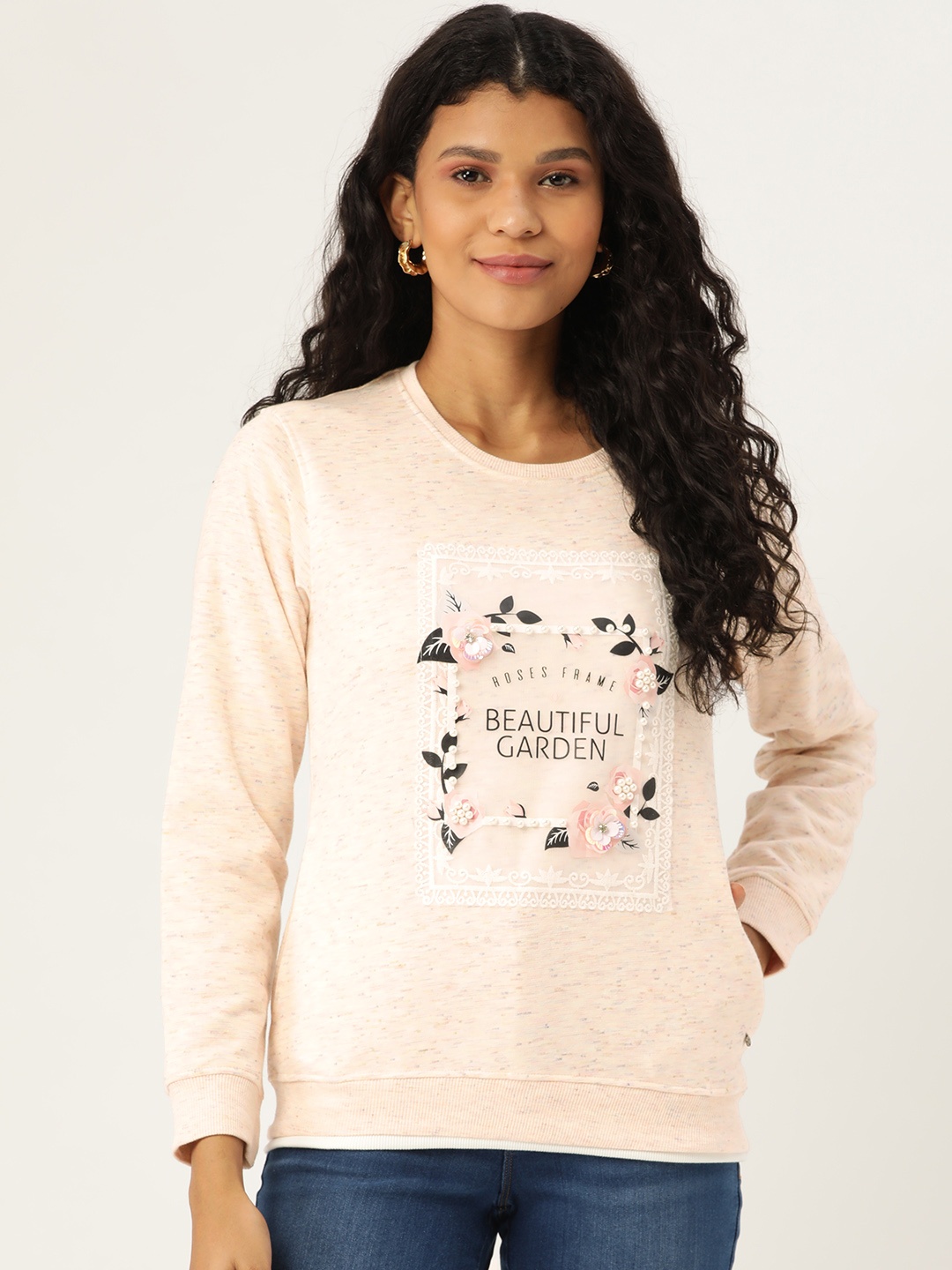 

Monte Carlo Women Pink & Black Typography Print Sweatshirt with Embellished Detail