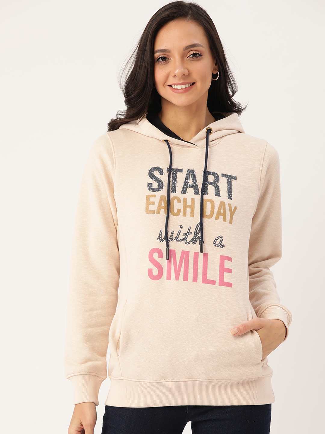 

Monte Carlo Women Peach-Coloured Printed Hooded Sweatshirt