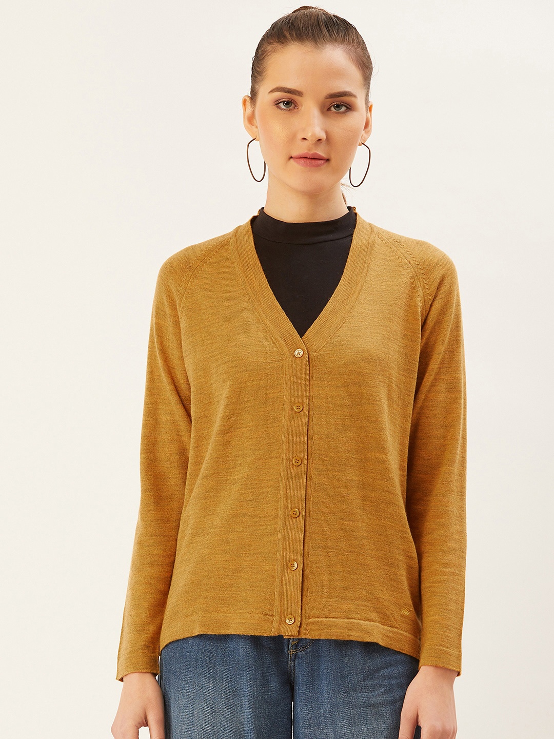 

Monte Carlo Women Mustard Yellow Solid Cardigan