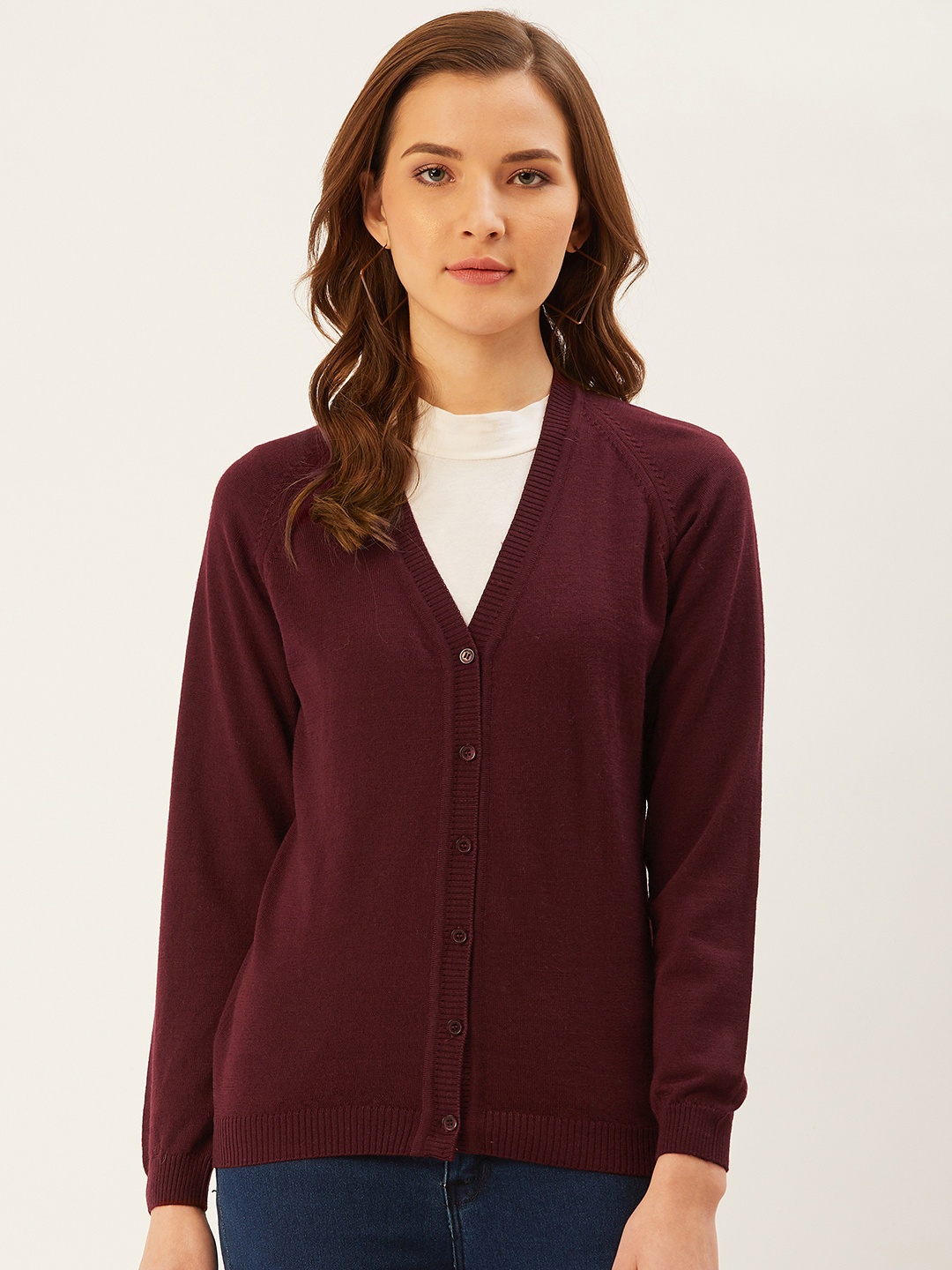 

Monte Carlo Women Burgundy Solid Cardigan