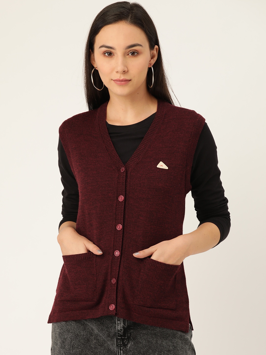 

Monte Carlo Women Burgundy Woollen Solid Cardigan