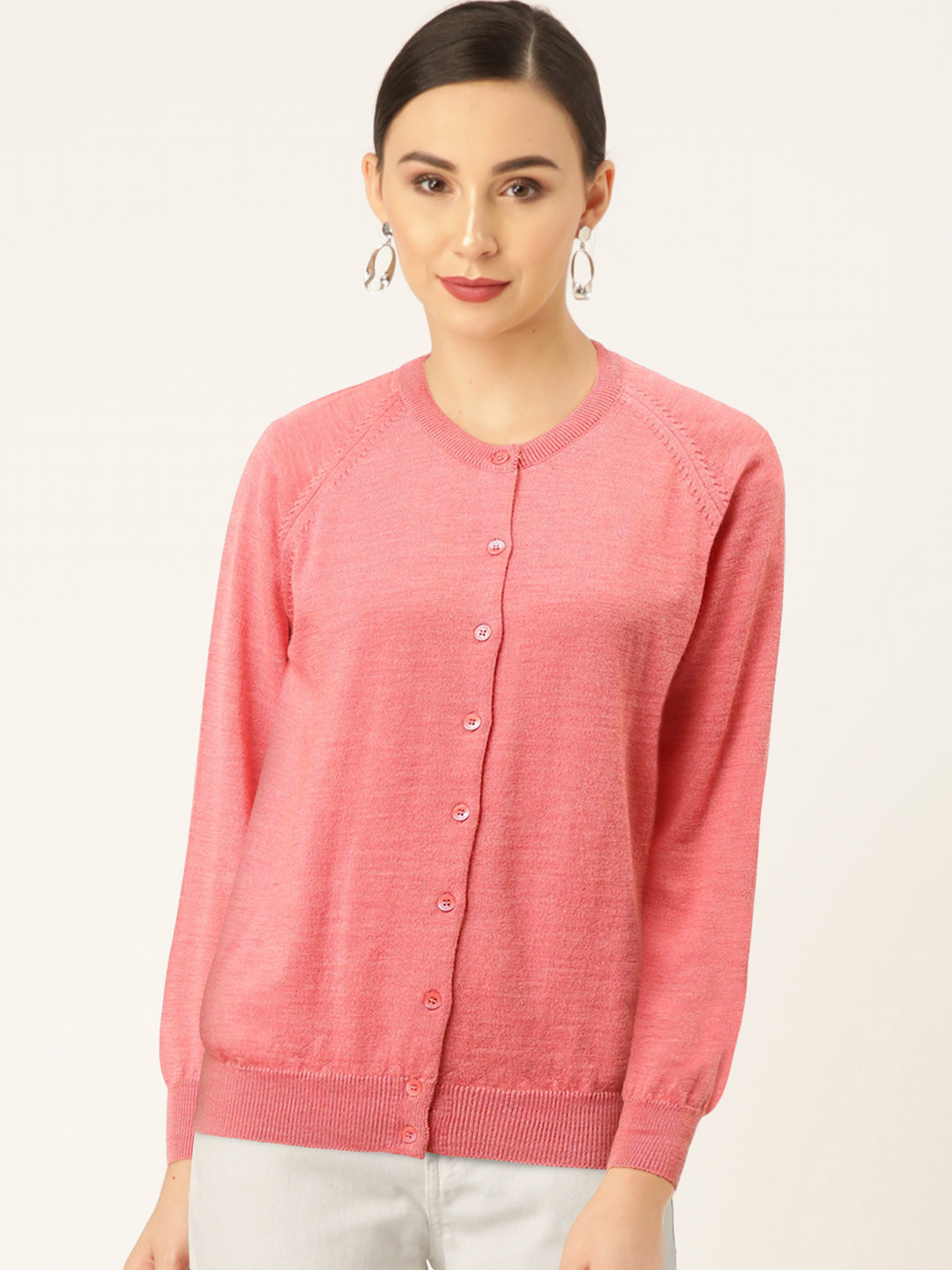 

Monte Carlo Women Pink Solid Woollen Cardigan