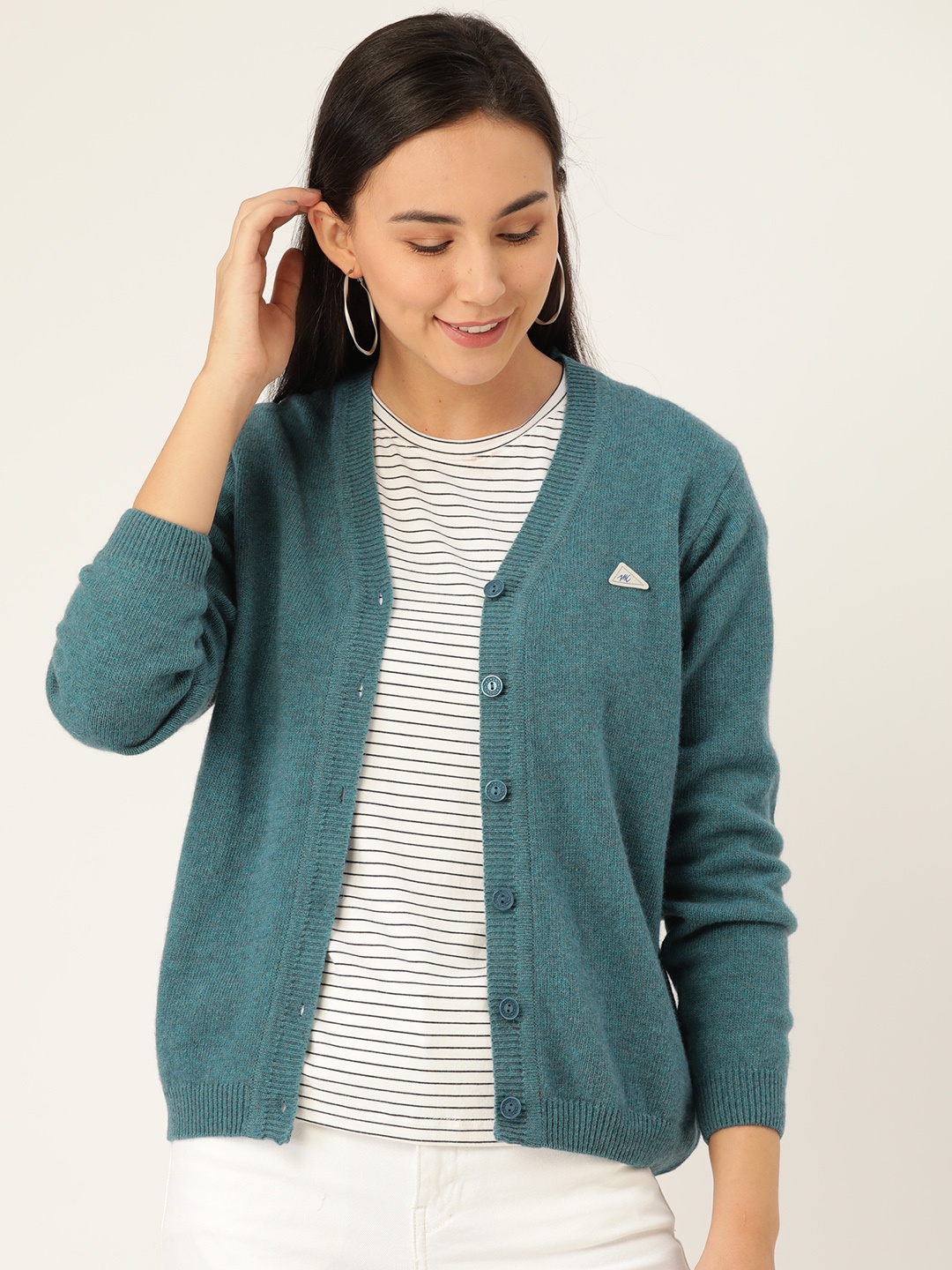 

Monte Carlo Women Teal Blue Solid Cardigan