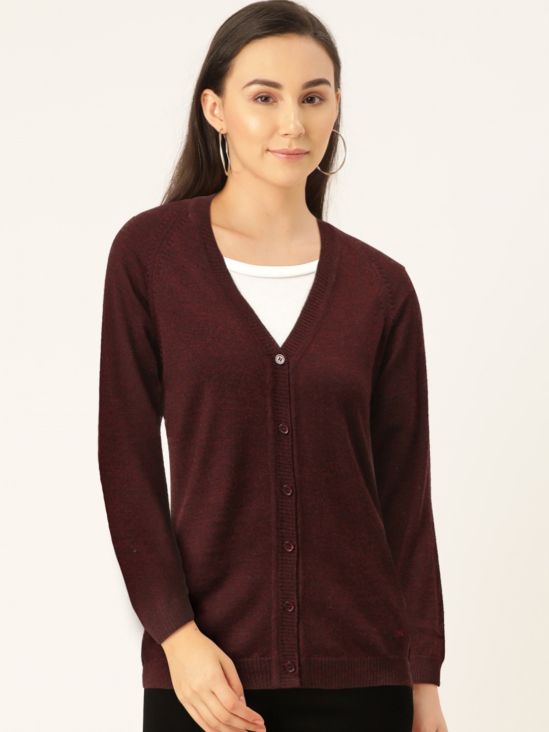 Monte Carlo Women Maroon Solid Cardigan